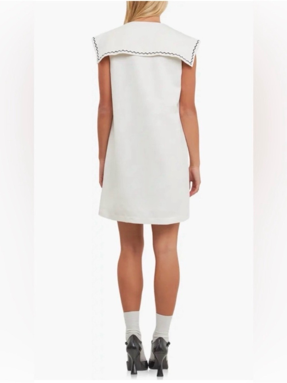 English Factory ivory White Sailor Collar Linen Blend Shift Mini Dress Nautical - Picture 10 of 10